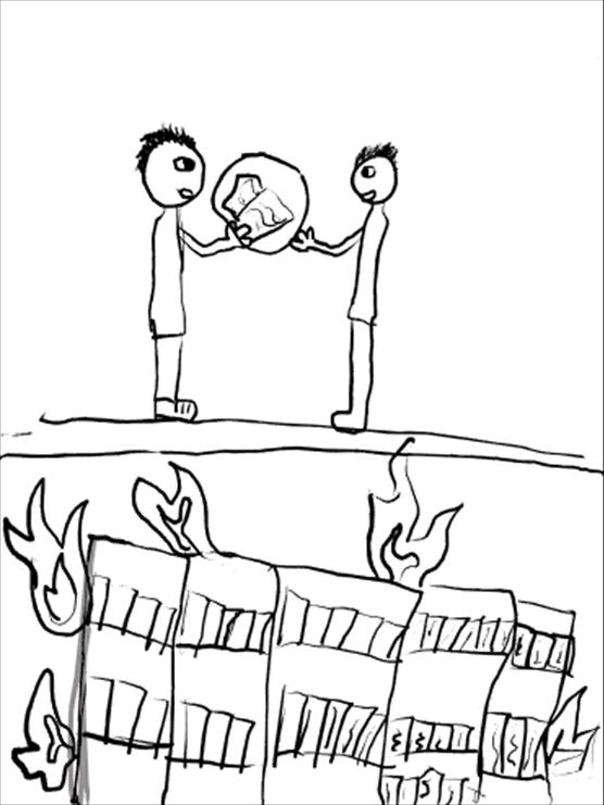 John and Mary in the burning bookshop